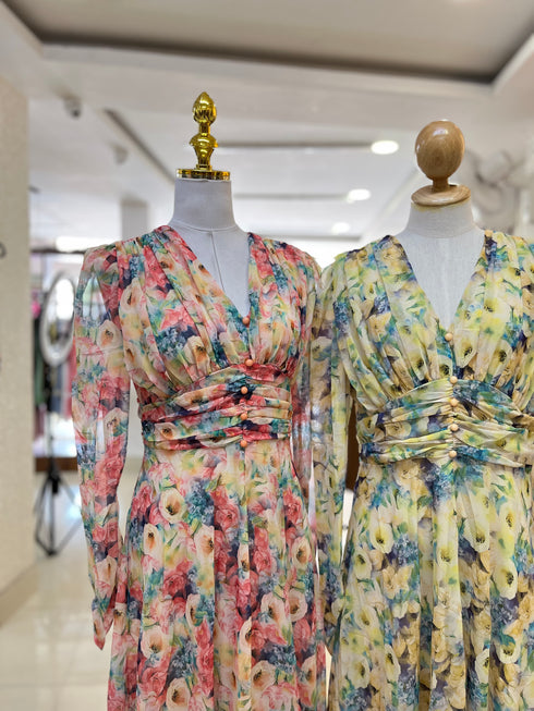 V-neck Long Sleeves Floral Dresses